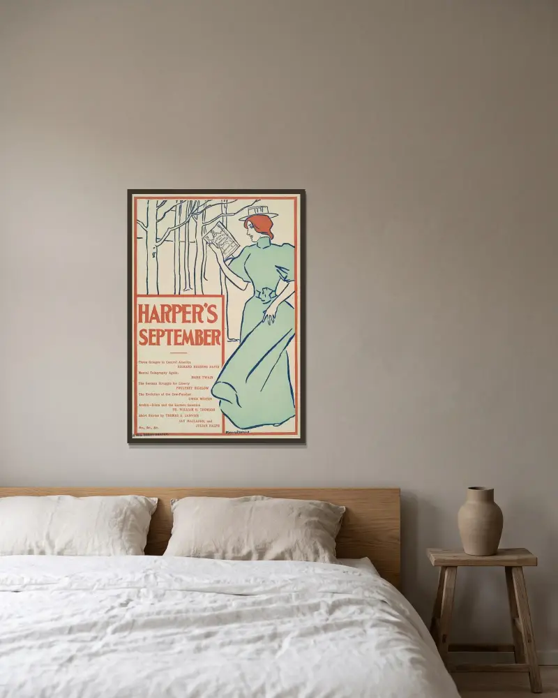 Harper’s September av Edward Penfield inramad på en vägg