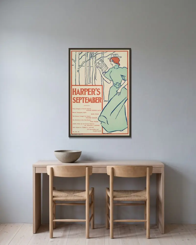 Harper’s September av Edward Penfield inramad på en vägg