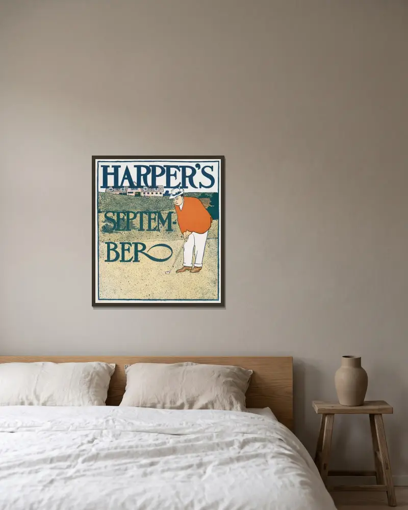 Harper’s September av Edward Penfield inramad på en vägg