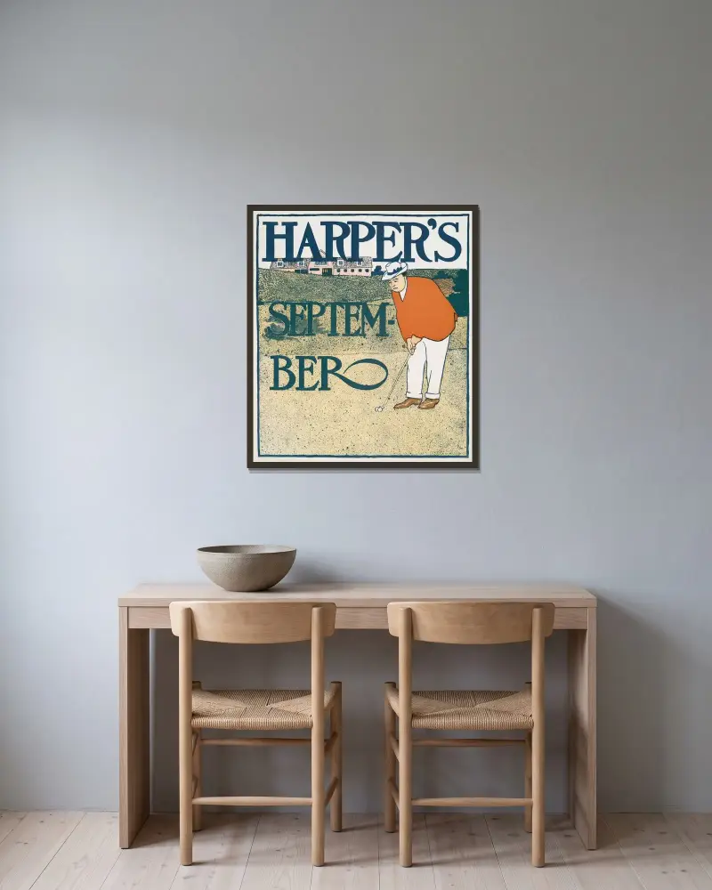 Harper’s September av Edward Penfield inramad på en vägg