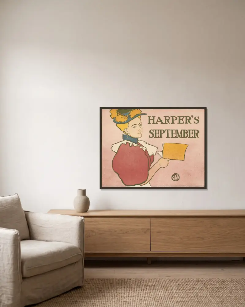 Harper’s September av Edward Penfield inramad på en vägg