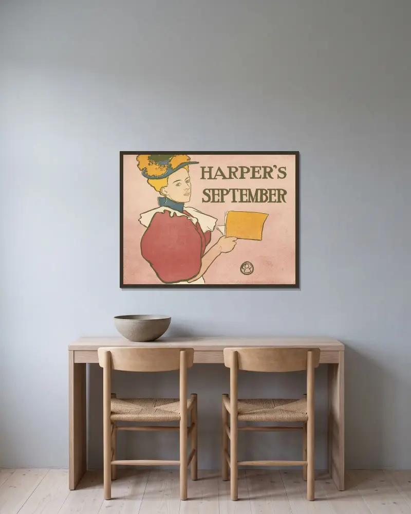 Harper’s September av Edward Penfield inramad på en vägg