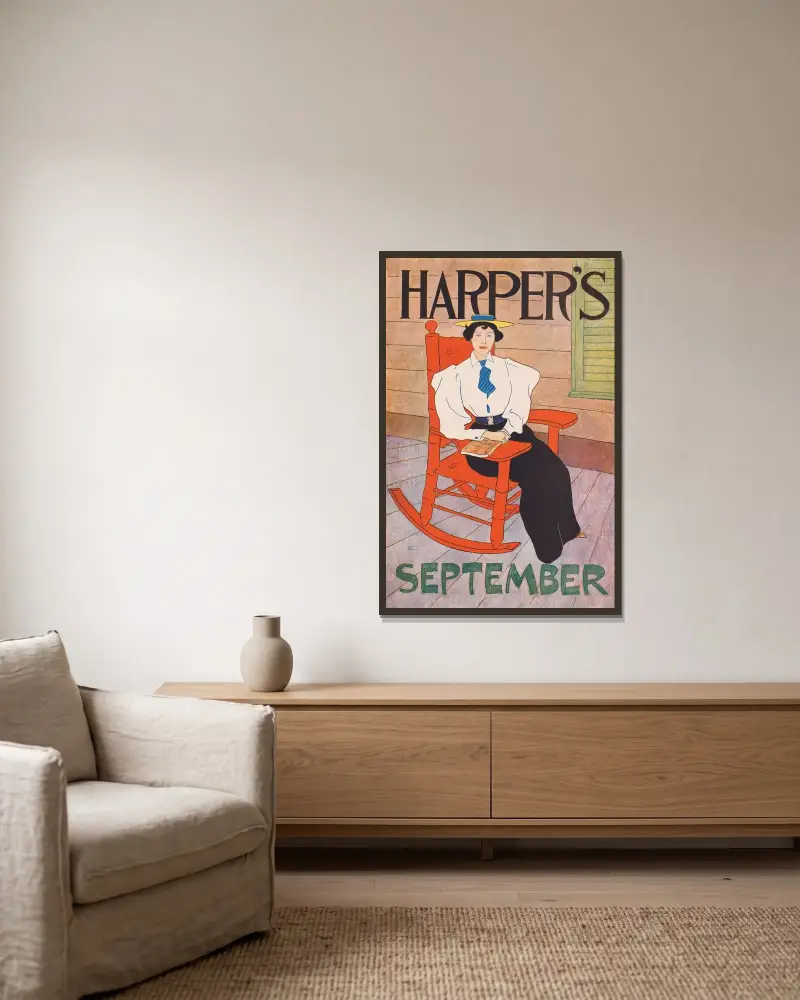 Harper’s September av Edward Penfield inramad på en vägg
