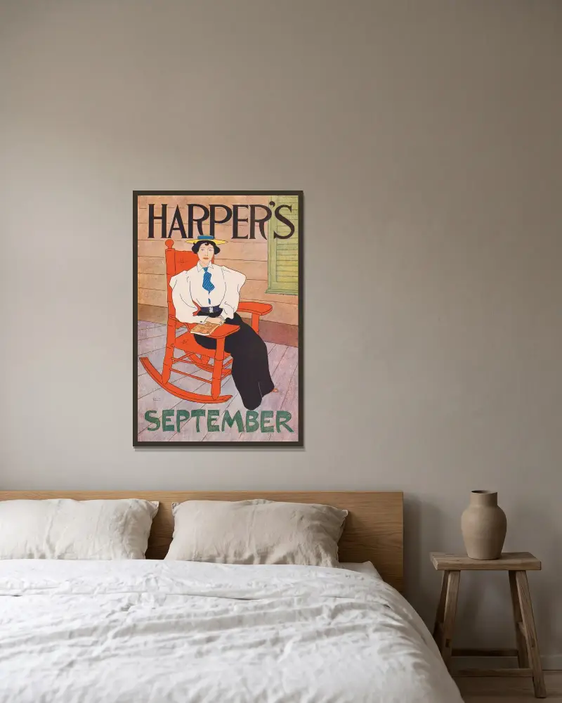 Harper’s September av Edward Penfield inramad på en vägg