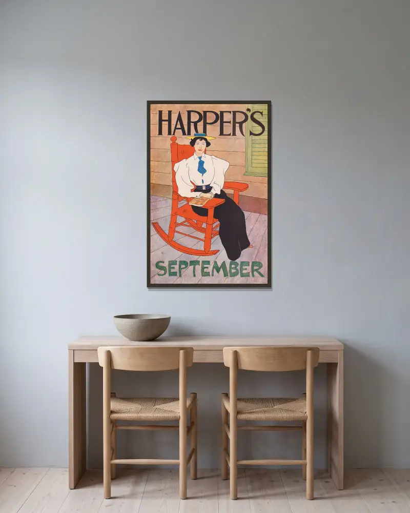Harper’s September av Edward Penfield inramad på en vägg