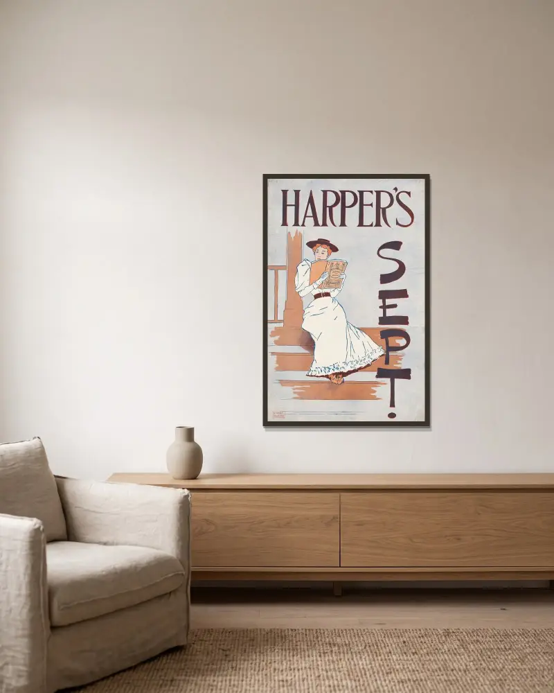 Harper's September av Edward Penfield inramad på en vägg