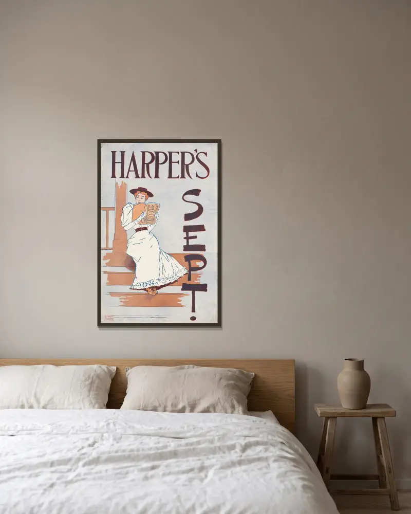Harper's September av Edward Penfield inramad på en vägg