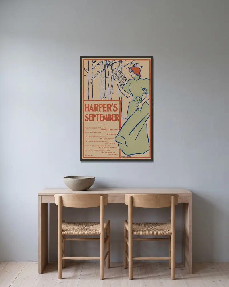 Harper's September av Edward Penfield inramad på en vägg