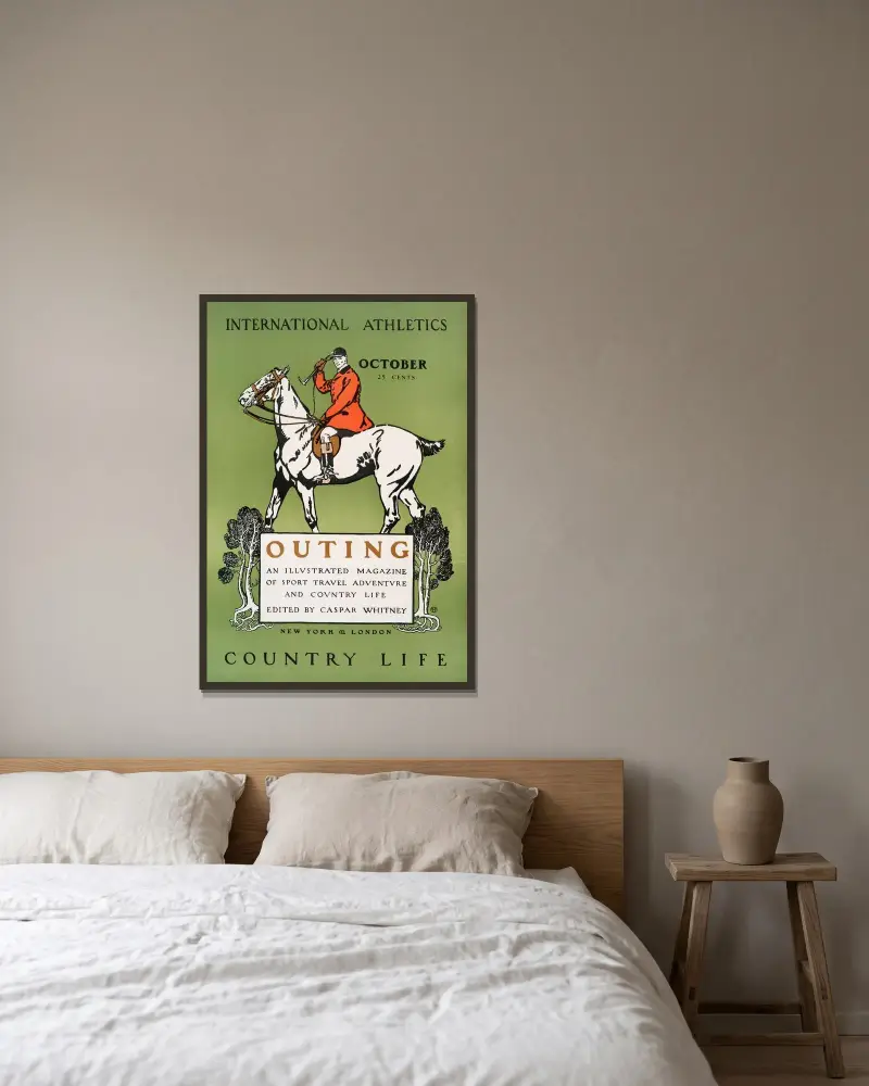 Outing, Illustrated Magazine of Sport Travel Adventure & Contry Life Edited by Caspar Whitney von Edward Penfield gerahmt an einer Wand