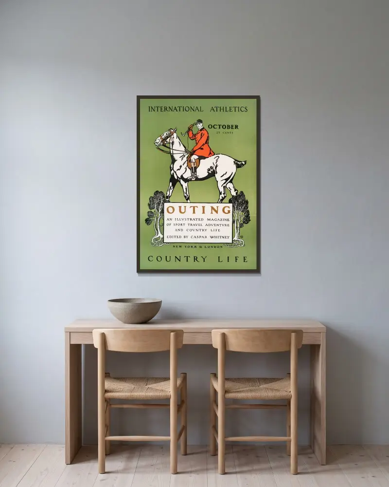 Outing, Illustrated Magazine of Sport Travel Adventure & Contry Life Edited by Caspar Whitney von Edward Penfield gerahmt an einer Wand