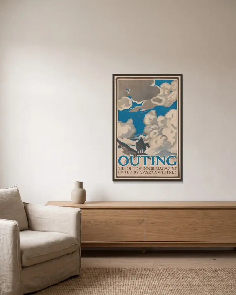 Outing, the out of door magazine, edited by Caspar Whitney av Edward Penfield inramad på en vägg