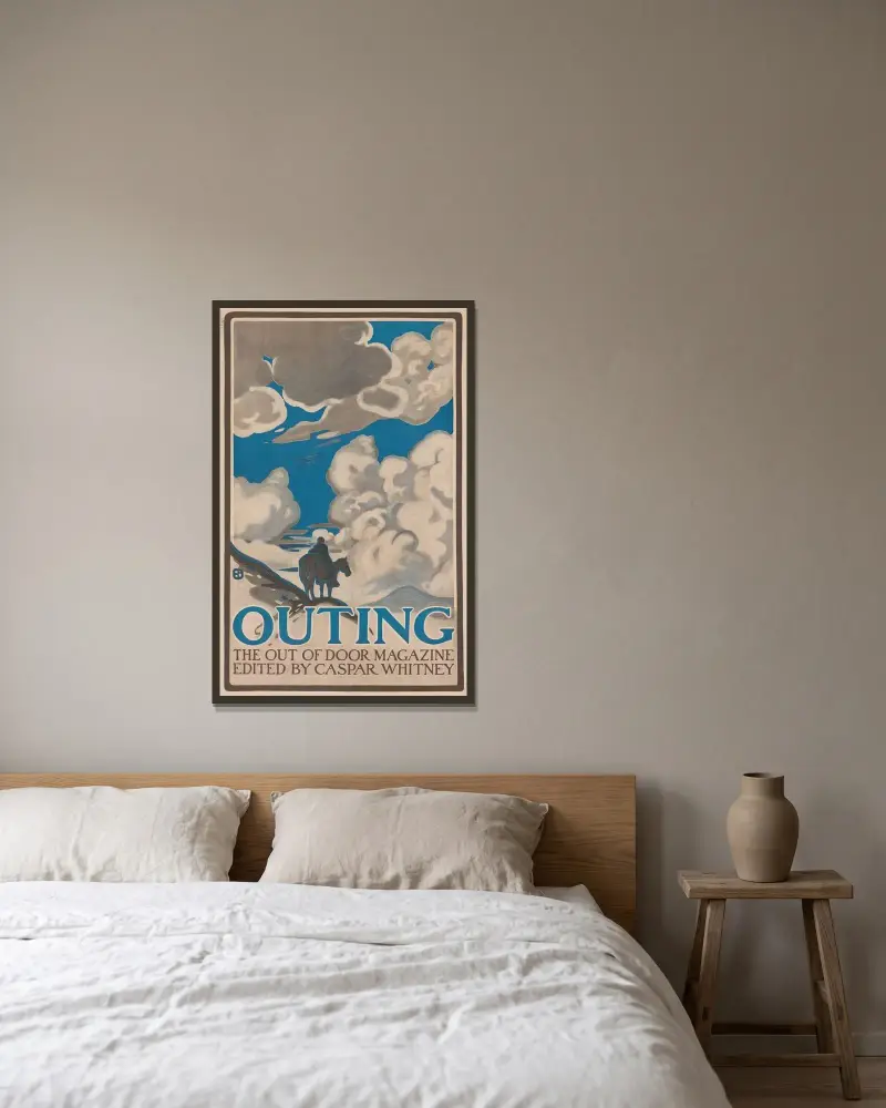 Outing, the out of door magazine, edited by Caspar Whitney av Edward Penfield inramad på en vägg