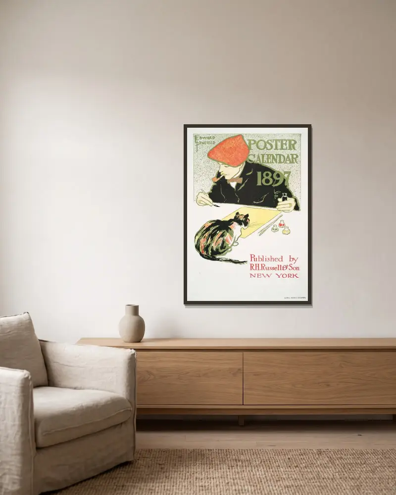 Posters Calendar 1897 av Edward Penfield inramad på en vägg