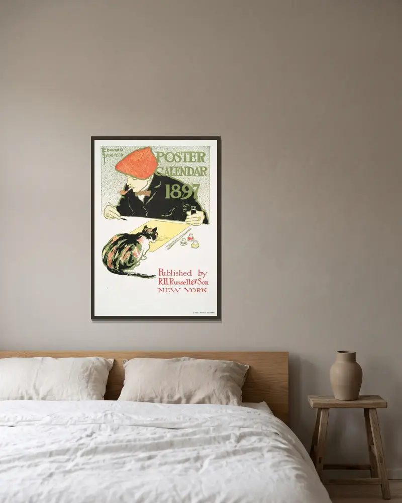 Posters Calendar 1897 av Edward Penfield inramad på en vägg