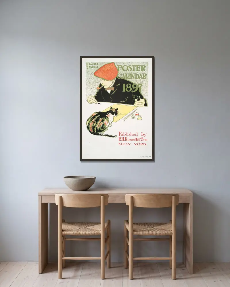 Posters Calendar 1897 av Edward Penfield inramad på en vägg