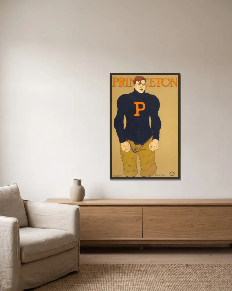 Princeton av Edward Penfield inramad på en vägg