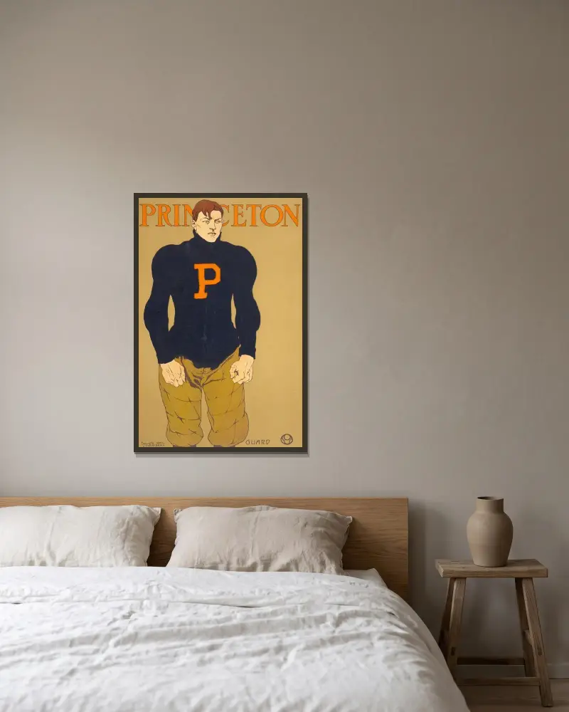 Princeton av Edward Penfield inramad på en vägg