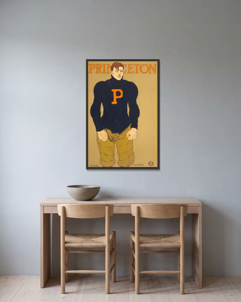 Princeton av Edward Penfield inramad på en vägg