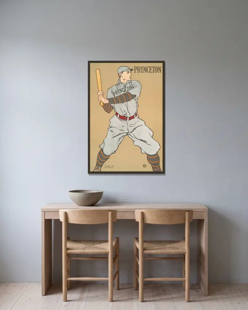 Princeton av Edward Penfield inramad på en vägg