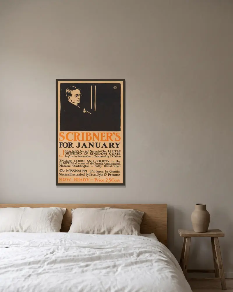 Scribner's för januari av Edward Penfield inramad på en vägg