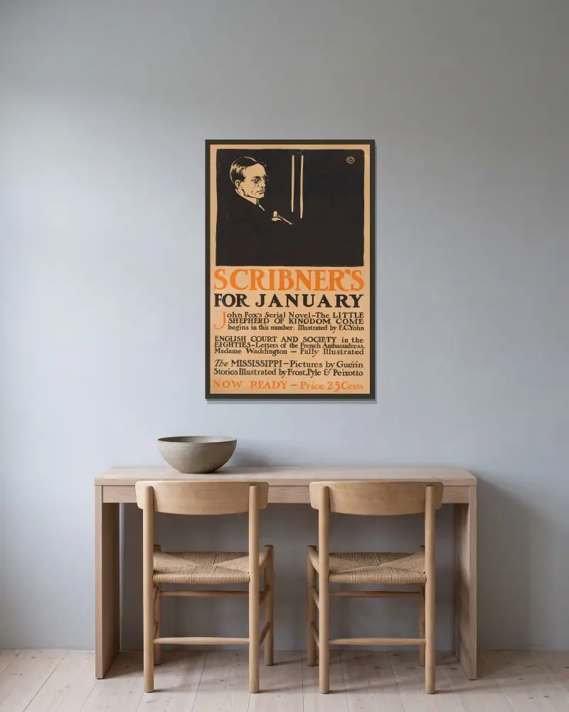 Scribner's för januari av Edward Penfield inramad på en vägg