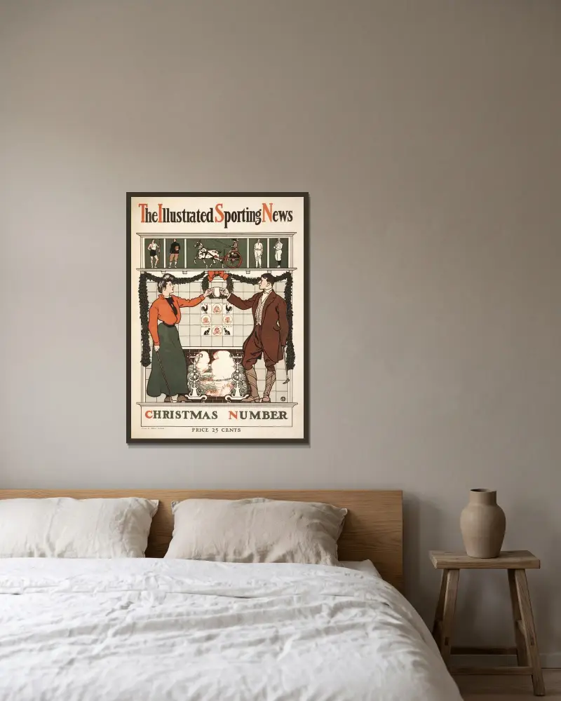 The Illustrated Sporting News. Christmas number av Edward Penfield inramad på en vägg
