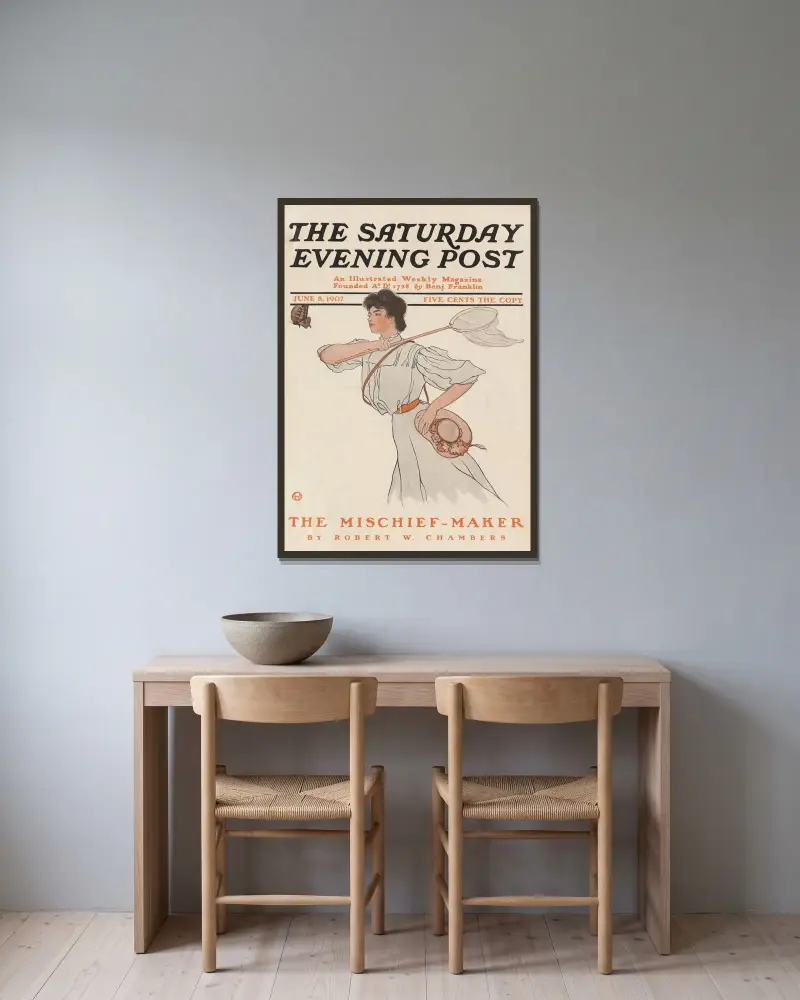 The Saturday Evening Post, 8. Juni 1907 von Edward Penfield gerahmt an einer Wand