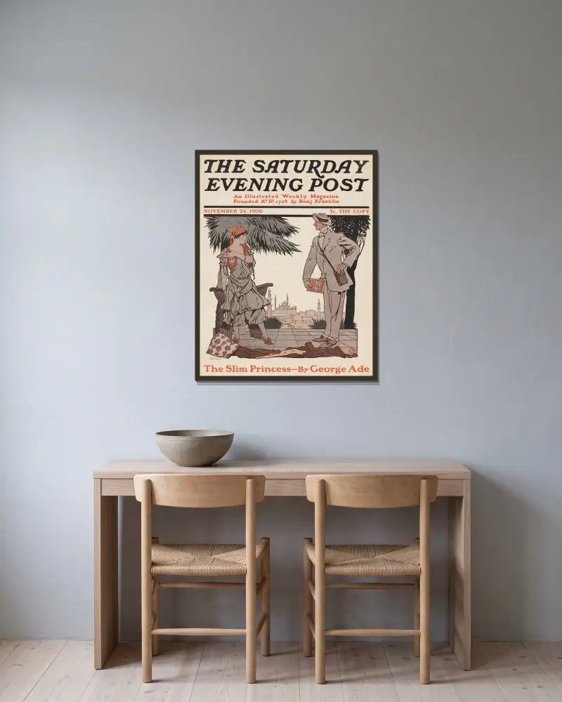 The Saturday evening post, November 24, 1906 av Edward Penfield inramad på en vägg