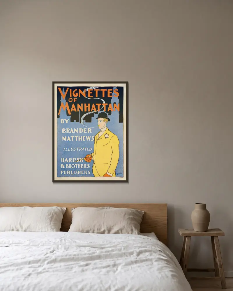 Vignettes of Manhattan av Edward Penfield inramad på en vägg
