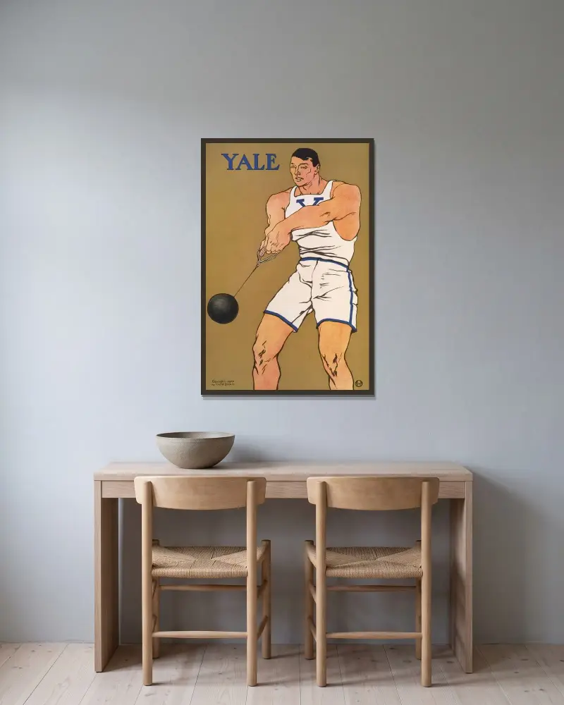 Yale av Edward Penfield inramad på en vägg