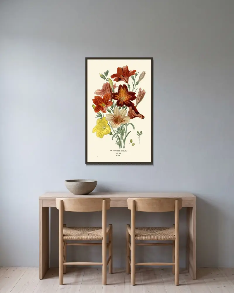 Salpiglossis Sinuata av Edward Step inramad på en vägg