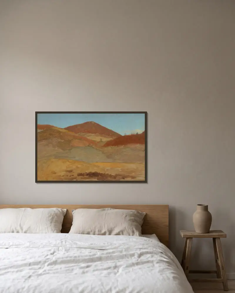 Kuperat landskap, höst av Frederic Edwin Church inramad på en vägg