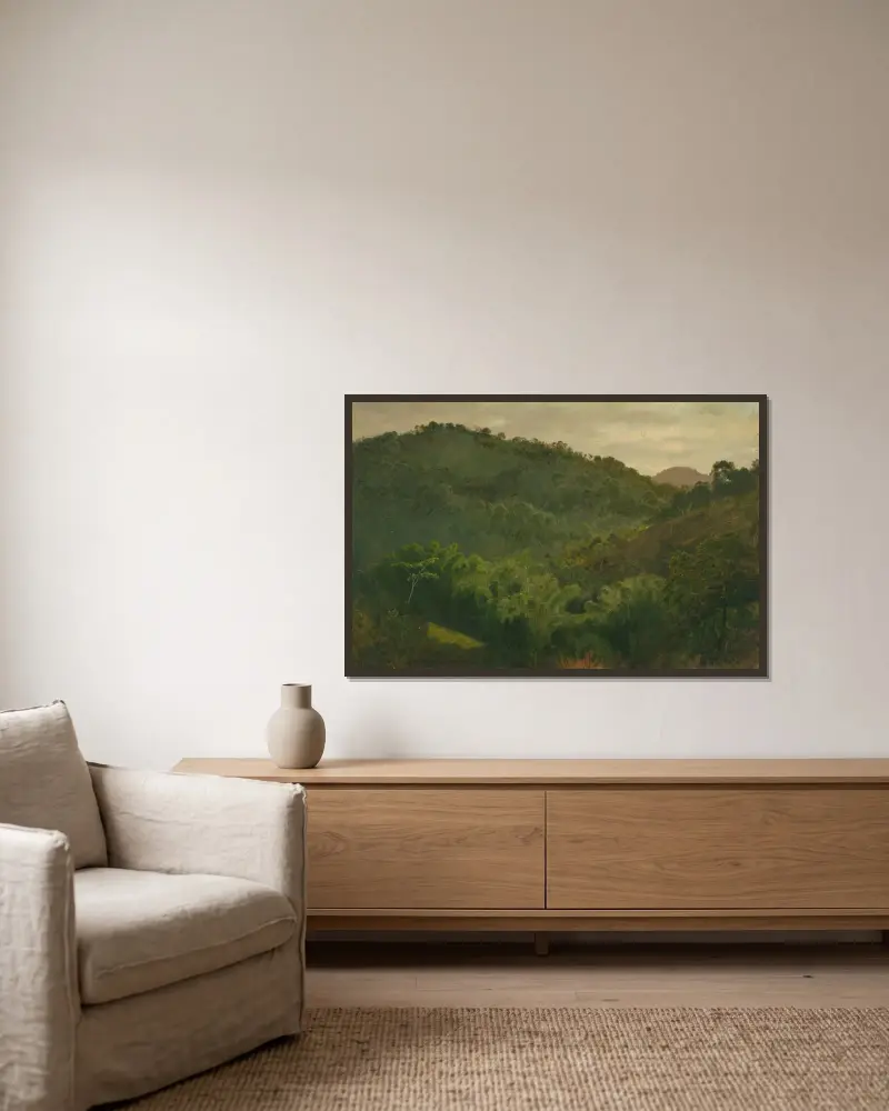 Landskap från Jamaica, Västindien av Frederic Edwin Church inramad på en vägg