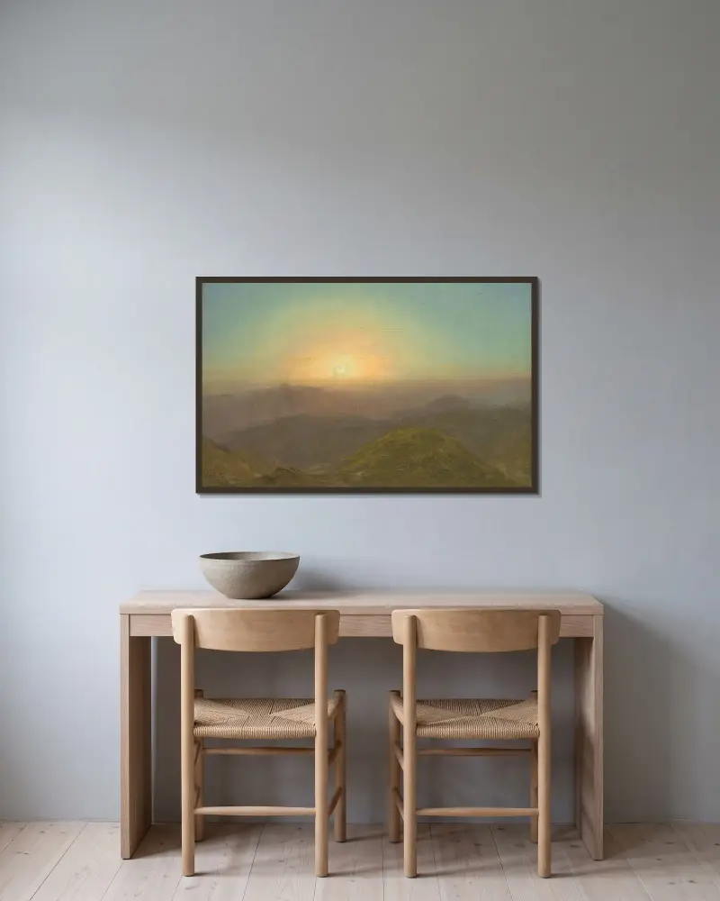 Morgonlandskap av Frederic Edwin Church inramad på en vägg