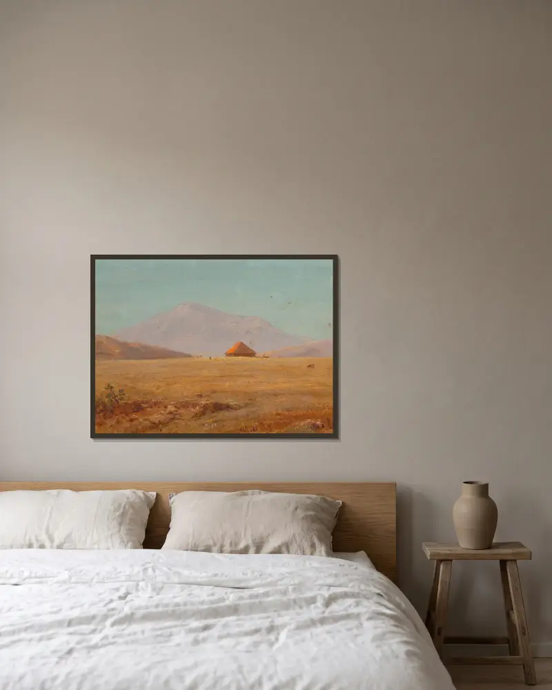 Mountain plateau with hut av Frederic Edwin Church inramad på en vägg