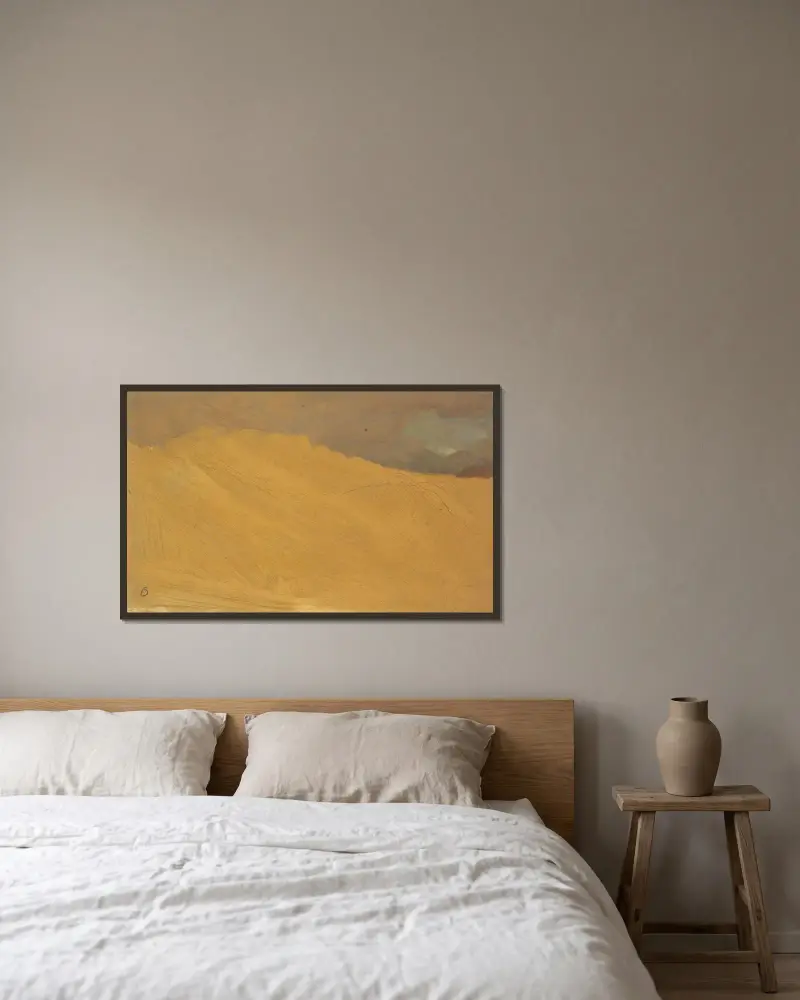Bergslandskap av Frederic Edwin Church inramad på en vägg
