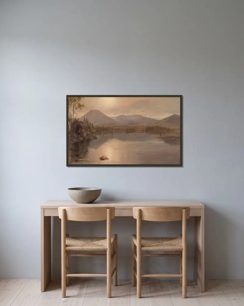 Mount Katahdin och Turner från Lake Katahdin, Maine av Frederic Edwin Church inramad på en vägg