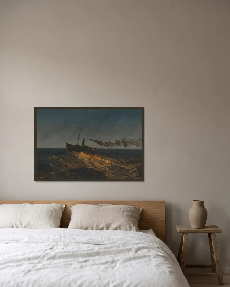 Hjulångare i skymningen av Frederic Edwin Church inramad på en vägg