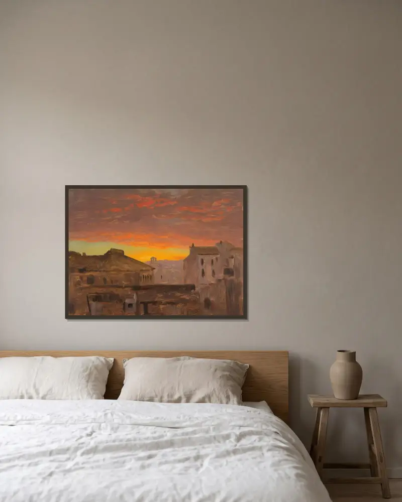 Rom, hustak vid solnedgång av Frederic Edwin Church inramad på en vägg