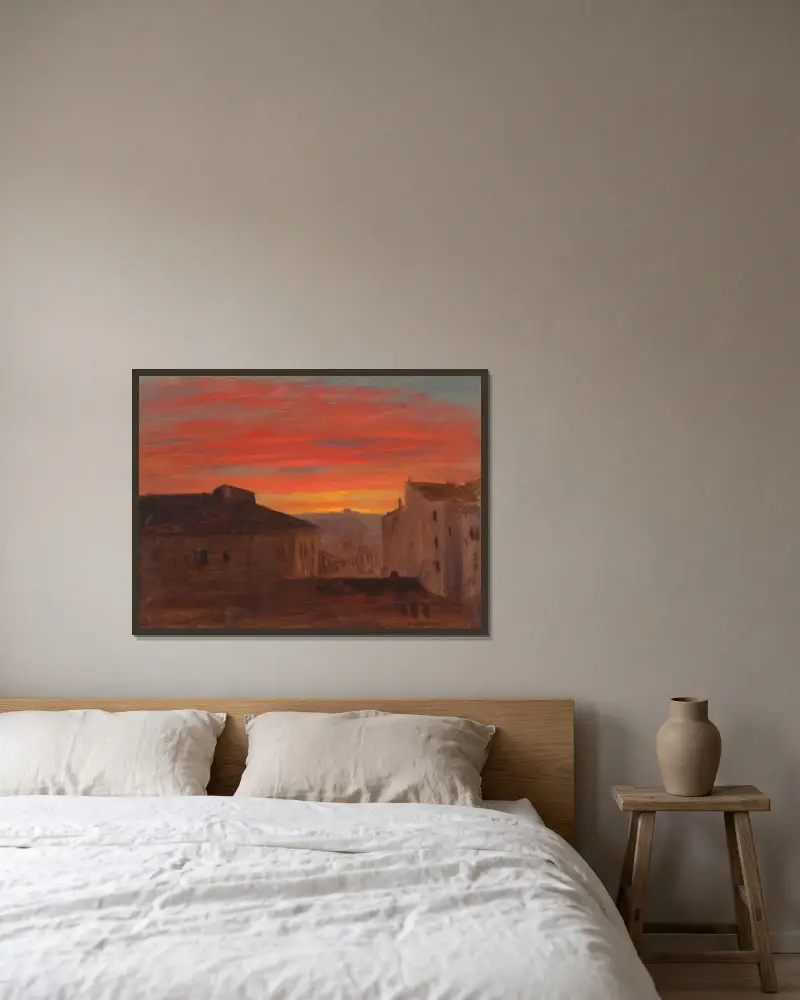 Taken vid solnedgång från Pincio, Rom av Frederic Edwin Church inramad på en vägg