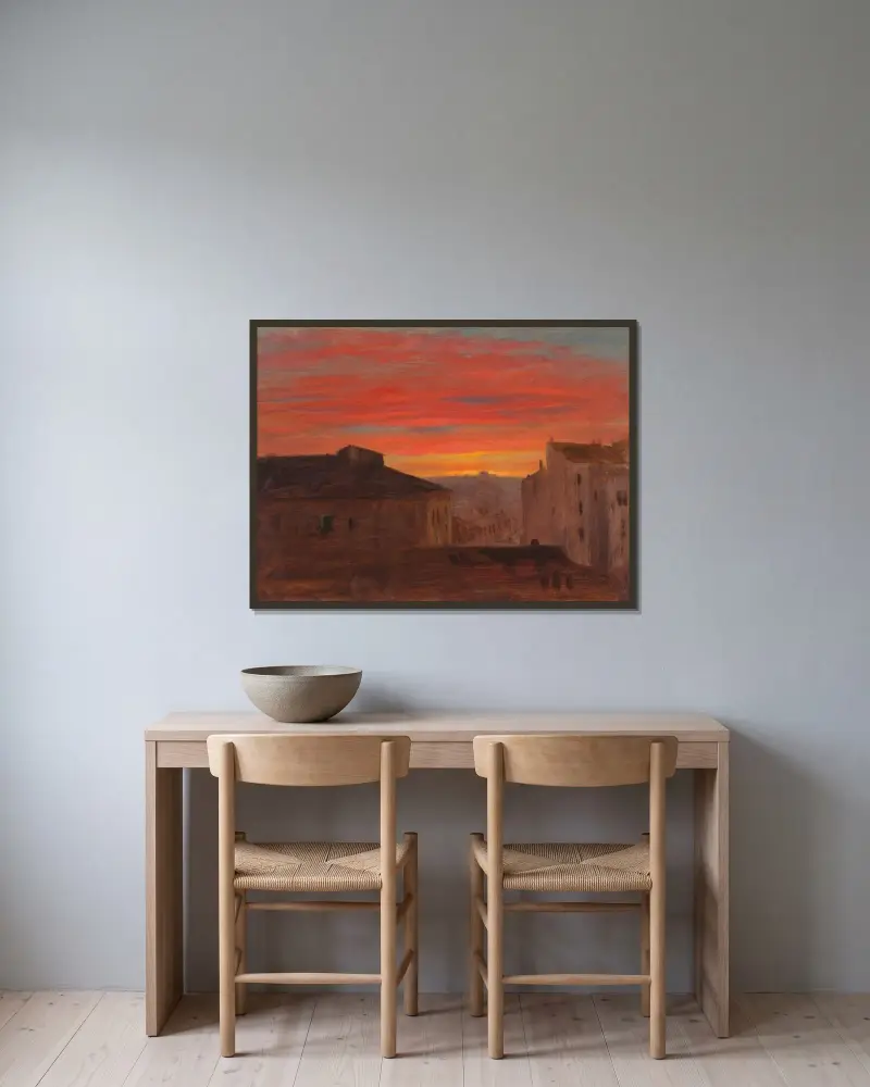 Taken vid solnedgång från Pincio, Rom av Frederic Edwin Church inramad på en vägg