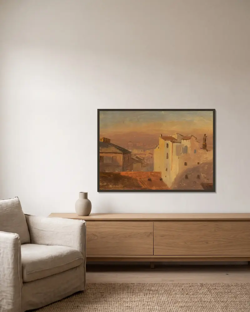 Taken i Rom, Italien av Frederic Edwin Church inramad på en vägg