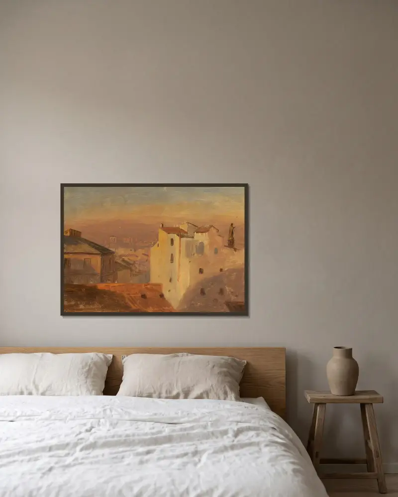 Taken i Rom, Italien av Frederic Edwin Church inramad på en vägg