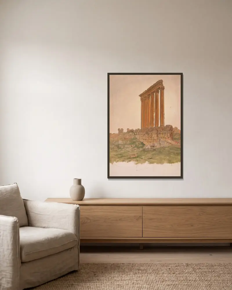 Ruinen des Zeustempels in Baalbek von Frederic Edwin Church gerahmt an einer Wand