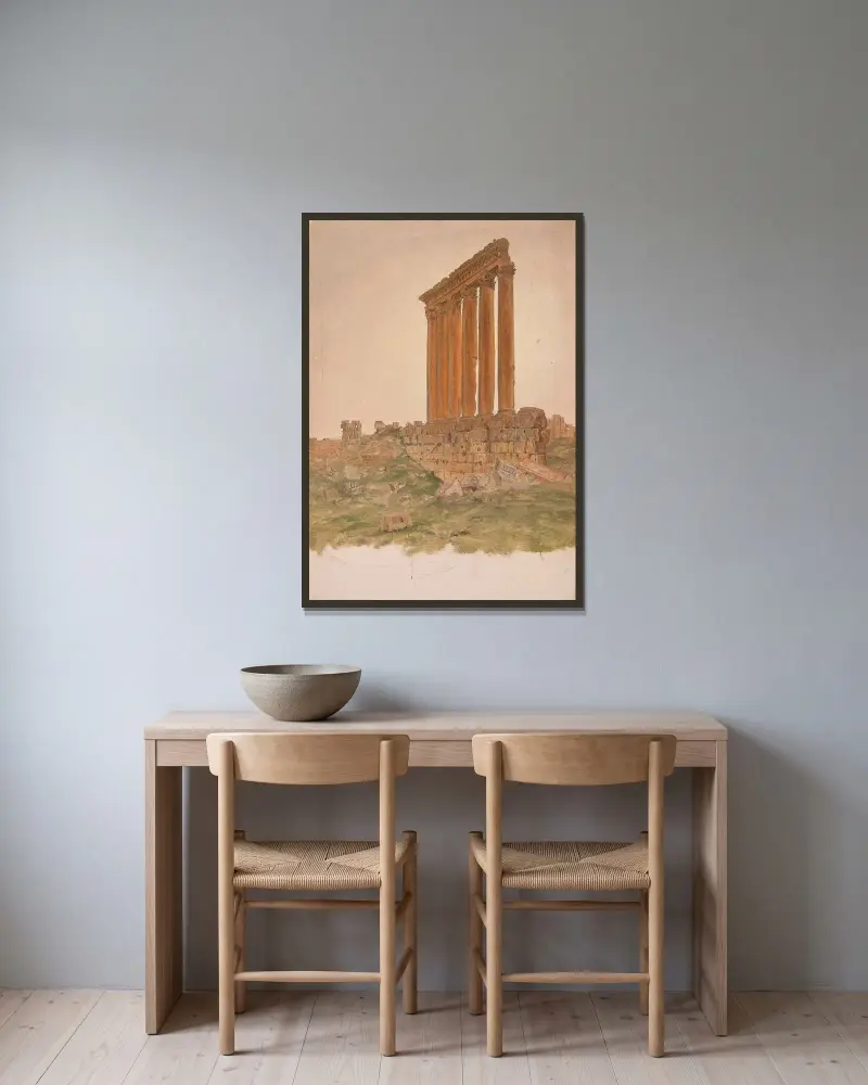 Ruinen des Zeustempels in Baalbek von Frederic Edwin Church gerahmt an einer Wand