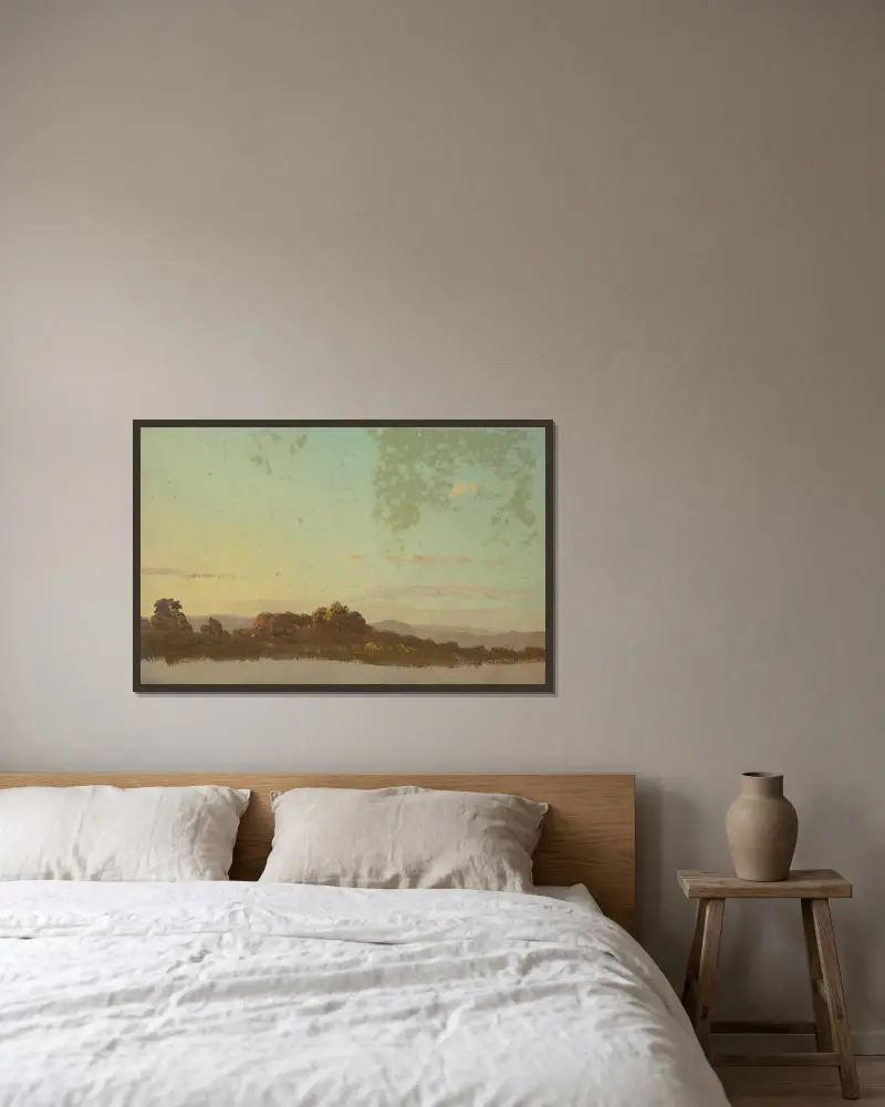 Sommarlandskap av Frederic Edwin Church inramad på en vägg