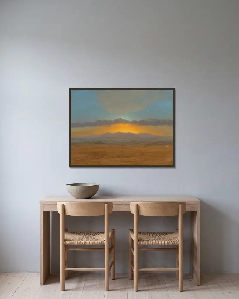 Solnedgång av Frederic Edwin Church inramad på en vägg