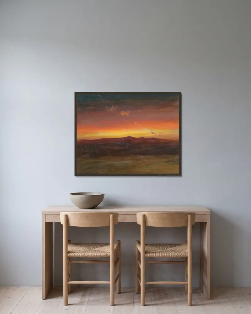Solnedgång av Frederic Edwin Church inramad på en vägg