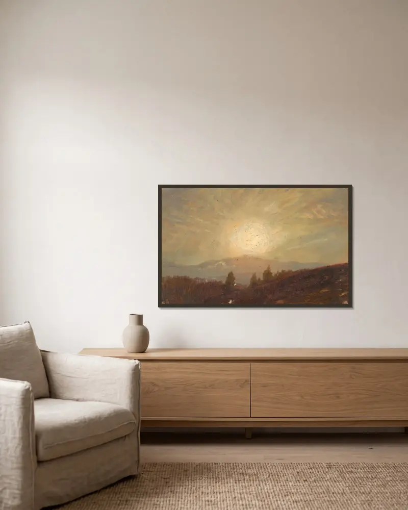 Solnedgång av Frederic Edwin Church inramad på en vägg