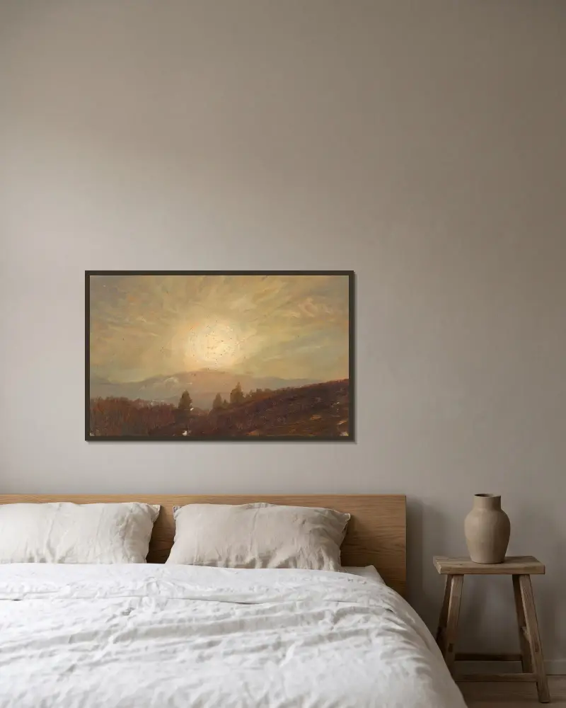 Solnedgång av Frederic Edwin Church inramad på en vägg